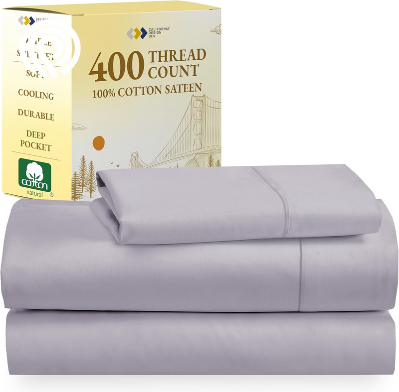 California Design Den Deep Pocket Twin Sheets Set - 400 Thread Count Sateen, Natural 100% Cotton Sheets, Cooling and Durable Bedding Set - Cape Stripe