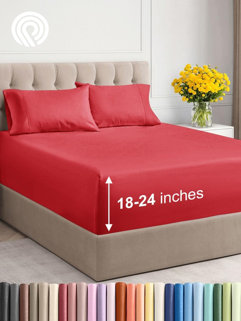Extra Deep Twin Sheet Set - 4 Piece Breathable & Cooling Sheets - Hotel Luxury Bedding Set with 18-24 Inch Extra Deep Pockets - Easy Fit - Super Soft, Wrinkle Free and Comfy - Light Blue, Twin Size
