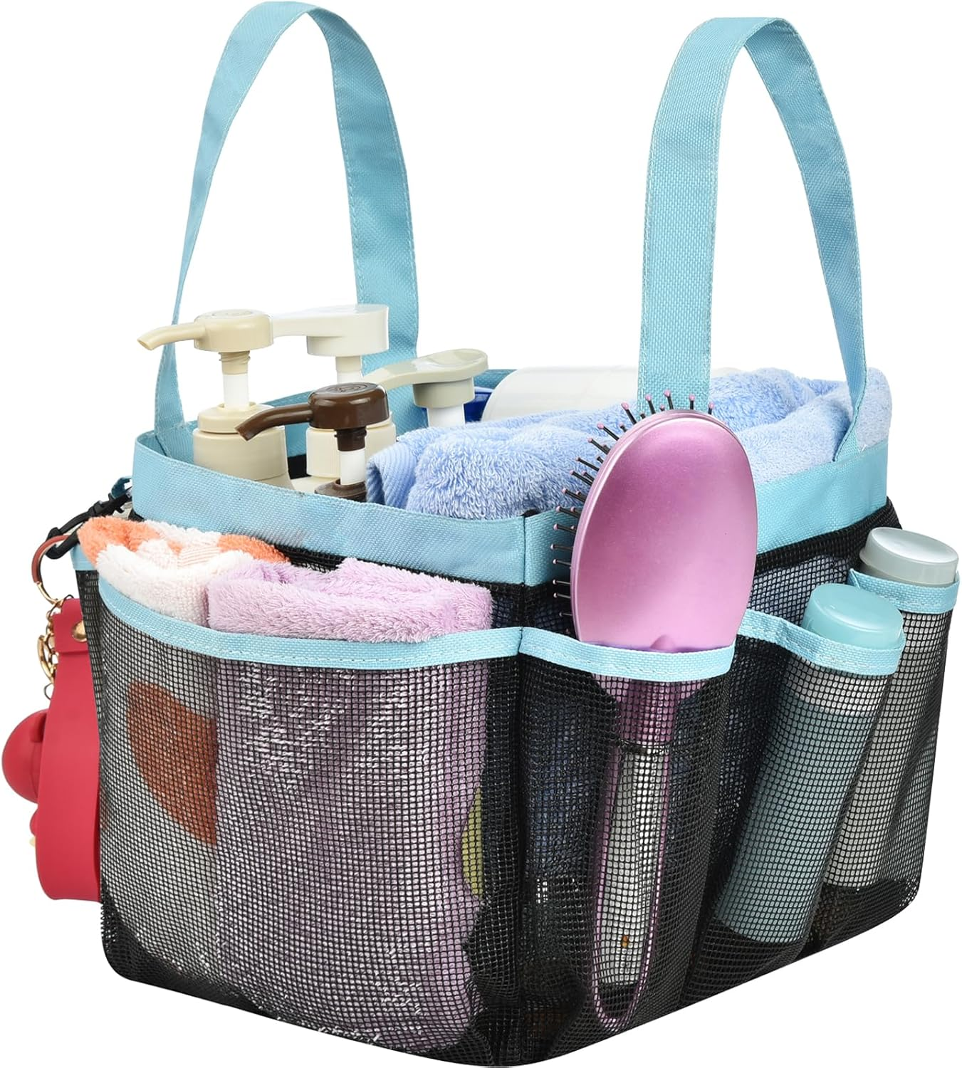 Haundry Mesh Shower Caddy Bag, Portable Shower Caddy Tote Organizer with 8 Pockets for College Dorm Room Essentials, Beach, Swimming, Gym