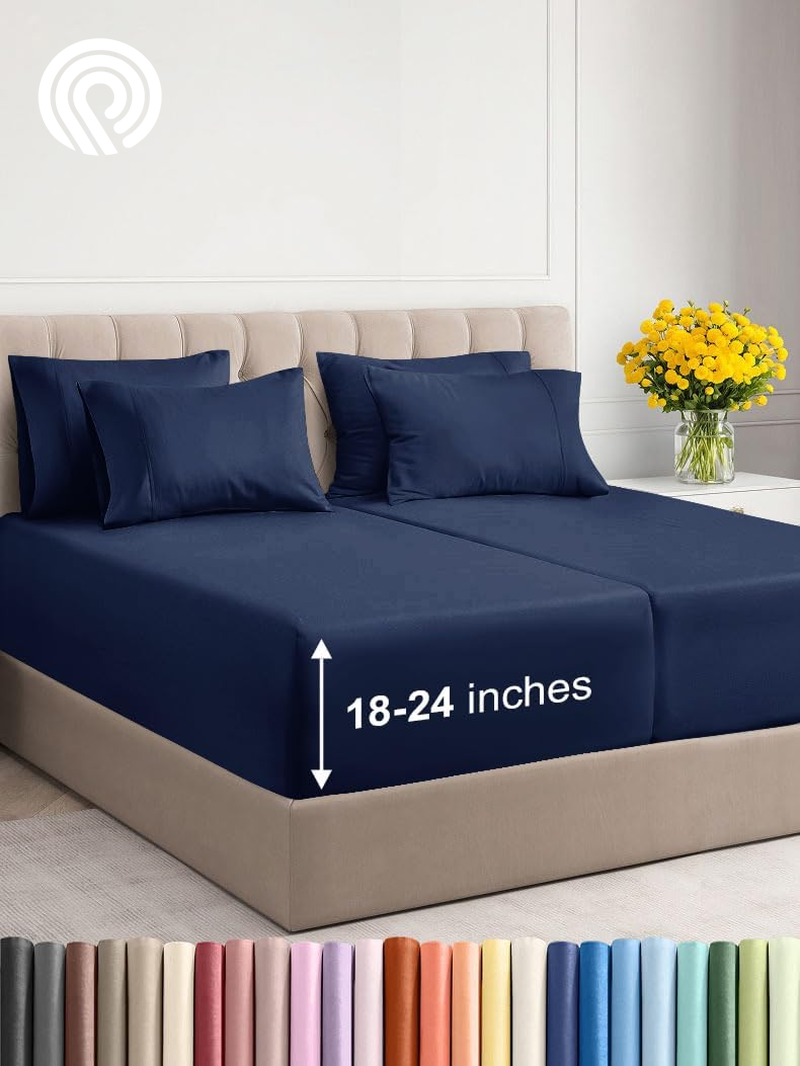 Extra Deep Twin Sheet Set - 4 Piece Breathable & Cooling Sheets - Hotel Luxury Bedding Set with 18-24 Inch Extra Deep Pockets - Easy Fit - Super Soft, Wrinkle Free and Comfy - Light Blue, Twin Size