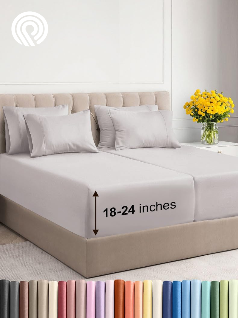 Extra Deep Twin Sheet Set - 4 Piece Breathable & Cooling Sheets - Hotel Luxury Bedding Set with 18-24 Inch Extra Deep Pockets - Easy Fit - Super Soft, Wrinkle Free and Comfy - Light Blue, Twin Size