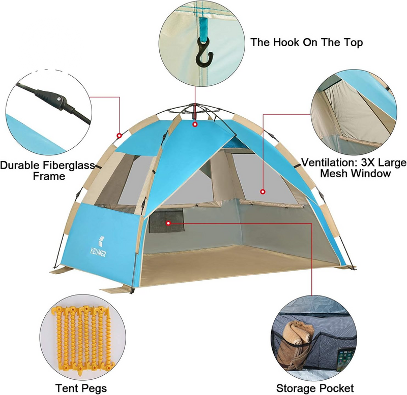 G4Free Deluxe XL Pop up Beach Tent, 3-4 Persons Easy Setup Sun Shelter Canopy with UPF 50+ UV Protection Extral Wide 70.9 In