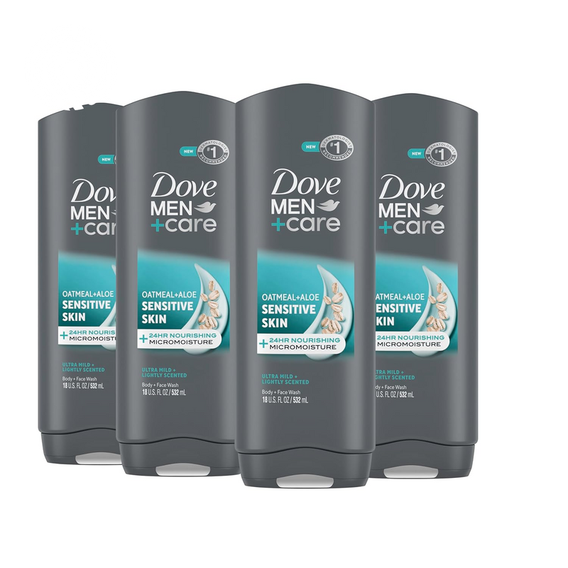 Dove Men+Care Post-Workout 3-IN-1 (Body + Face + Hair Wash) with Peppermint 4 Count Infused with Electrolytes + Magnesium 18 Oz
