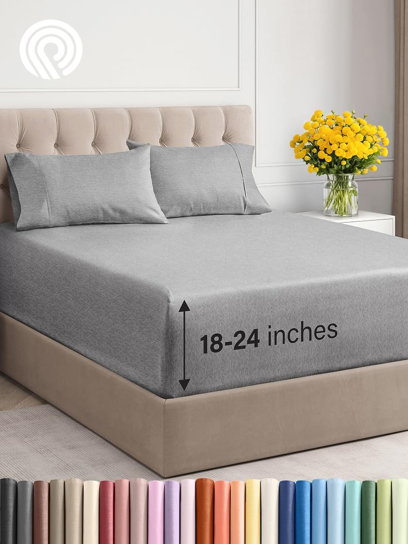 Extra Deep Twin Sheet Set - 4 Piece Breathable & Cooling Sheets - Hotel Luxury Bedding Set with 18-24 Inch Extra Deep Pockets - Easy Fit - Super Soft, Wrinkle Free and Comfy - Light Blue, Twin Size