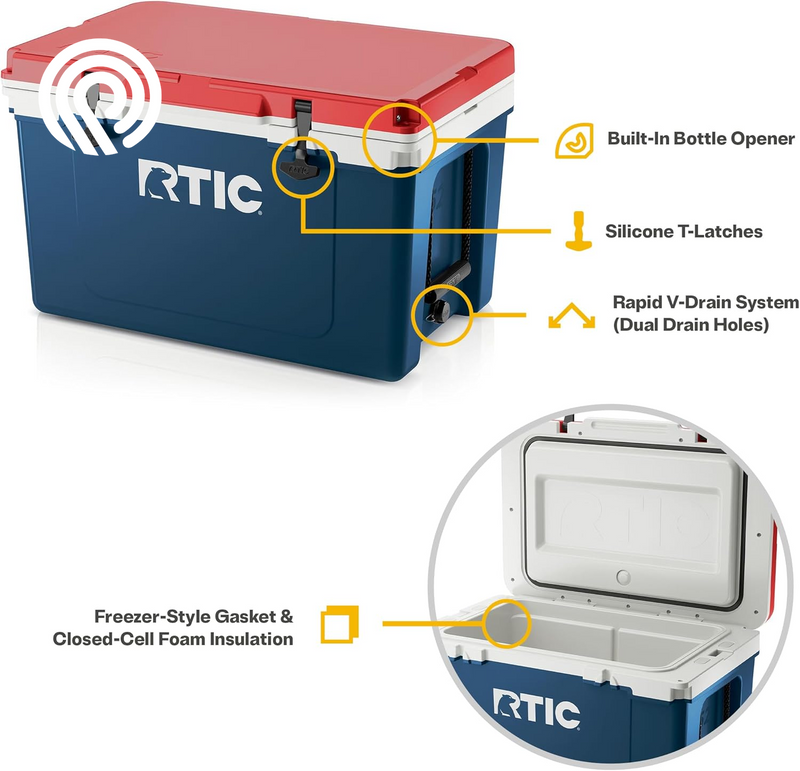RTIC Ultra-Light 52 Quart Hard Cooler Insulated Portable Ice Chest Box for Beach, Drink, Beverage, Camping, Picnic, Fishing, Boat, Barbecue, 30% Lighter than Rotomolded Coolers