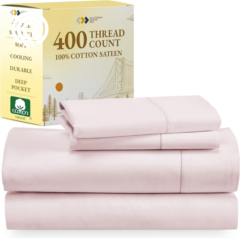 California Design Den Deep Pocket Twin Sheets Set - 400 Thread Count Sateen, Natural 100% Cotton Sheets, Cooling and Durable Bedding Set - Cape Stripe