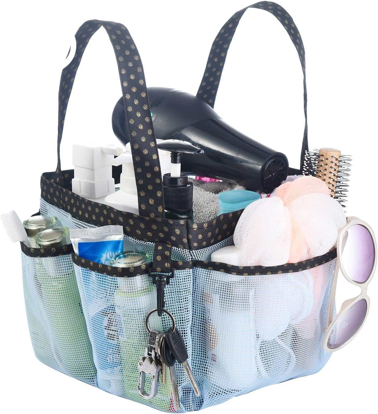 Haundry Mesh Shower Caddy Bag, Portable Shower Caddy Tote Organizer with 8 Pockets for College Dorm Room Essentials, Beach, Swimming, Gym