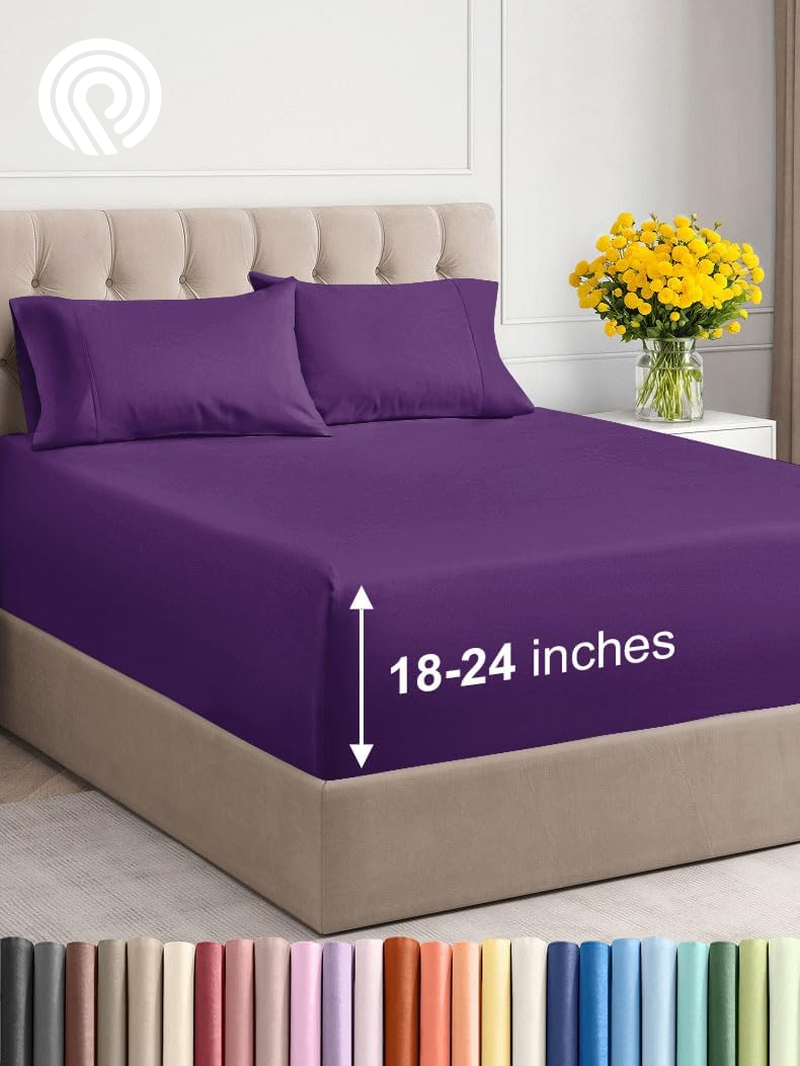 Extra Deep Twin Sheet Set - 4 Piece Breathable & Cooling Sheets - Hotel Luxury Bedding Set with 18-24 Inch Extra Deep Pockets - Easy Fit - Super Soft, Wrinkle Free and Comfy - Light Blue, Twin Size
