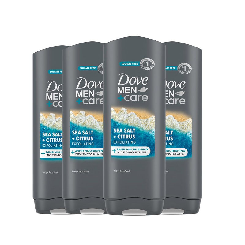Dove Men+Care Post-Workout 3-IN-1 (Body + Face + Hair Wash) with Peppermint 4 Count Infused with Electrolytes + Magnesium 18 Oz