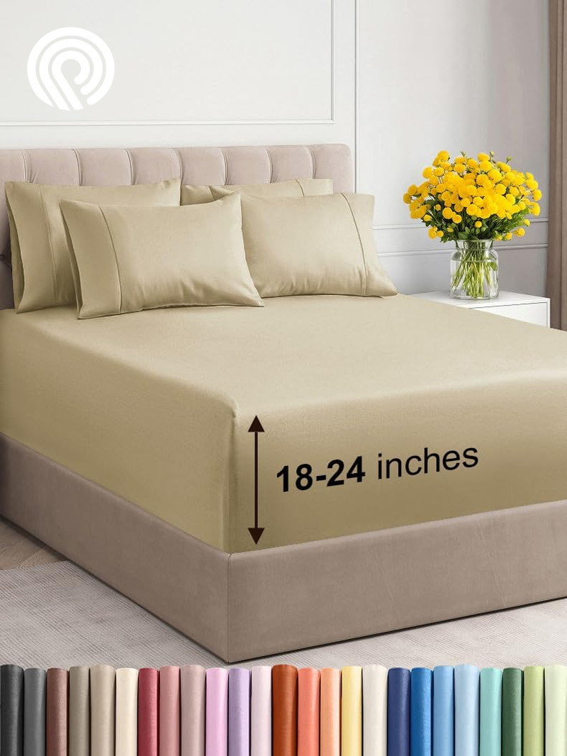 Extra Deep Twin Sheet Set - 4 Piece Breathable & Cooling Sheets - Hotel Luxury Bedding Set with 18-24 Inch Extra Deep Pockets - Easy Fit - Super Soft, Wrinkle Free and Comfy - Light Blue, Twin Size