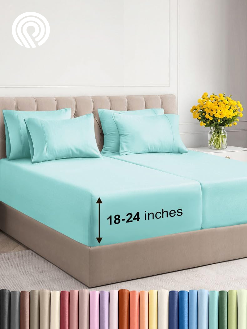 Extra Deep Twin Sheet Set - 4 Piece Breathable & Cooling Sheets - Hotel Luxury Bedding Set with 18-24 Inch Extra Deep Pockets - Easy Fit - Super Soft, Wrinkle Free and Comfy - Light Blue, Twin Size