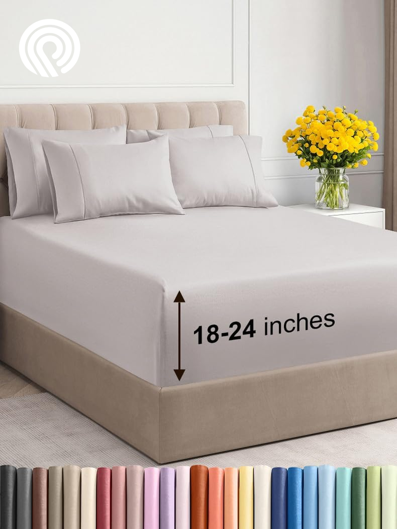 Extra Deep Twin Sheet Set - 4 Piece Breathable & Cooling Sheets - Hotel Luxury Bedding Set with 18-24 Inch Extra Deep Pockets - Easy Fit - Super Soft, Wrinkle Free and Comfy - Light Blue, Twin Size