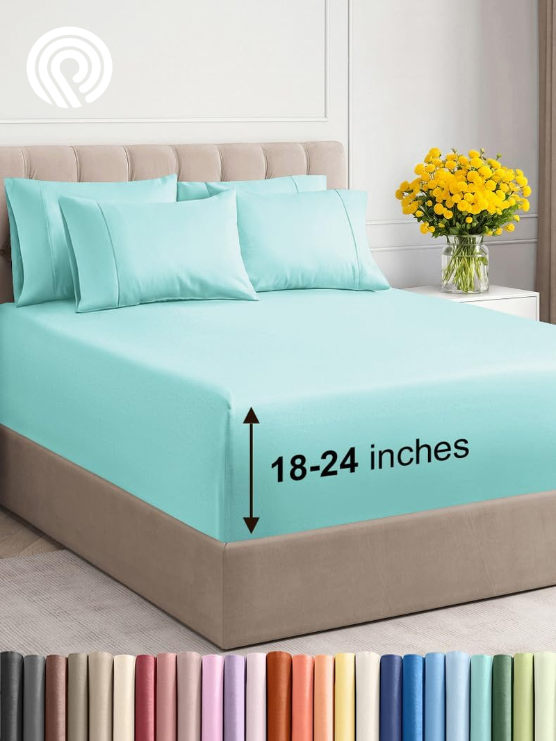 Extra Deep Twin Sheet Set - 4 Piece Breathable & Cooling Sheets - Hotel Luxury Bedding Set with 18-24 Inch Extra Deep Pockets - Easy Fit - Super Soft, Wrinkle Free and Comfy - Light Blue, Twin Size