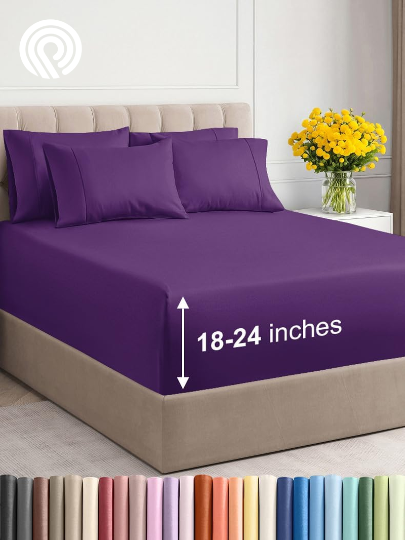 Extra Deep Twin Sheet Set - 4 Piece Breathable & Cooling Sheets - Hotel Luxury Bedding Set with 18-24 Inch Extra Deep Pockets - Easy Fit - Super Soft, Wrinkle Free and Comfy - Light Blue, Twin Size