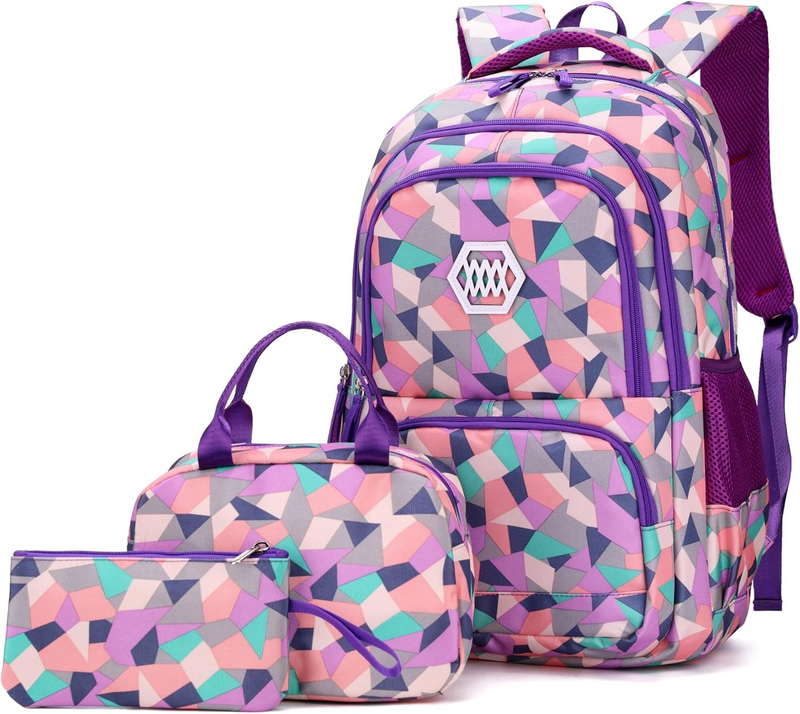 3Pcs Geometric Print Boys Backpack and Lunchbox Set for School Kids, Capacity School Backpack for Boys Elementary Middle School