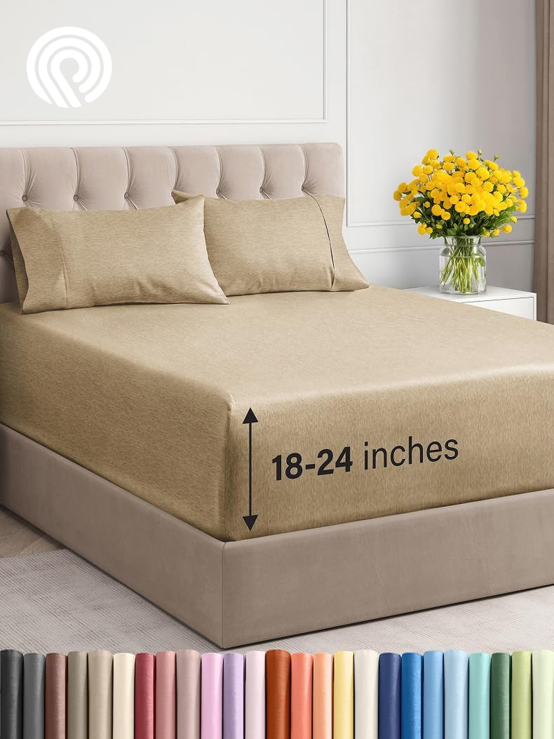 Extra Deep Twin Sheet Set - 4 Piece Breathable & Cooling Sheets - Hotel Luxury Bedding Set with 18-24 Inch Extra Deep Pockets - Easy Fit - Super Soft, Wrinkle Free and Comfy - Light Blue, Twin Size