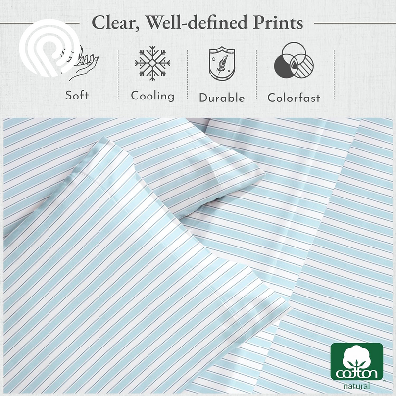 California Design Den Deep Pocket Twin Sheets Set - 400 Thread Count Sateen, Natural 100% Cotton Sheets, Cooling and Durable Bedding Set - Cape Stripe