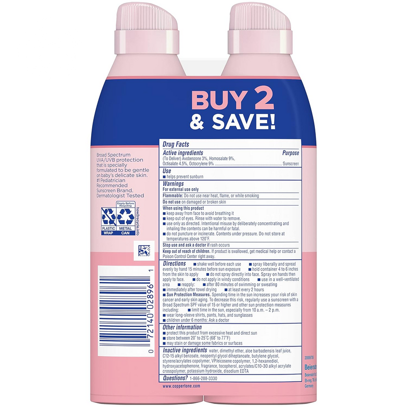 Coppertone Waterbabies Sunscreen Spray SPF 50, Spray on Sunscreen for Babies, Water Resistant, Pediatrician Recommended, 6 Oz, Pack of 2