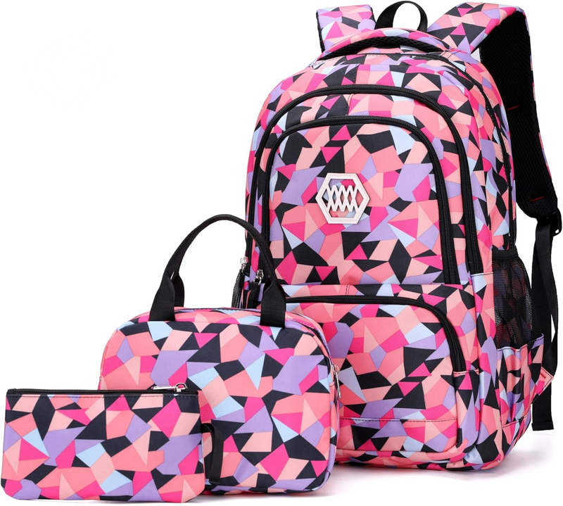 3Pcs Geometric Print Boys Backpack and Lunchbox Set for School Kids, Capacity School Backpack for Boys Elementary Middle School
