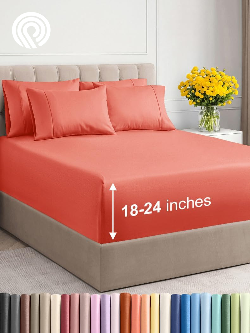 Extra Deep Twin Sheet Set - 4 Piece Breathable & Cooling Sheets - Hotel Luxury Bedding Set with 18-24 Inch Extra Deep Pockets - Easy Fit - Super Soft, Wrinkle Free and Comfy - Light Blue, Twin Size