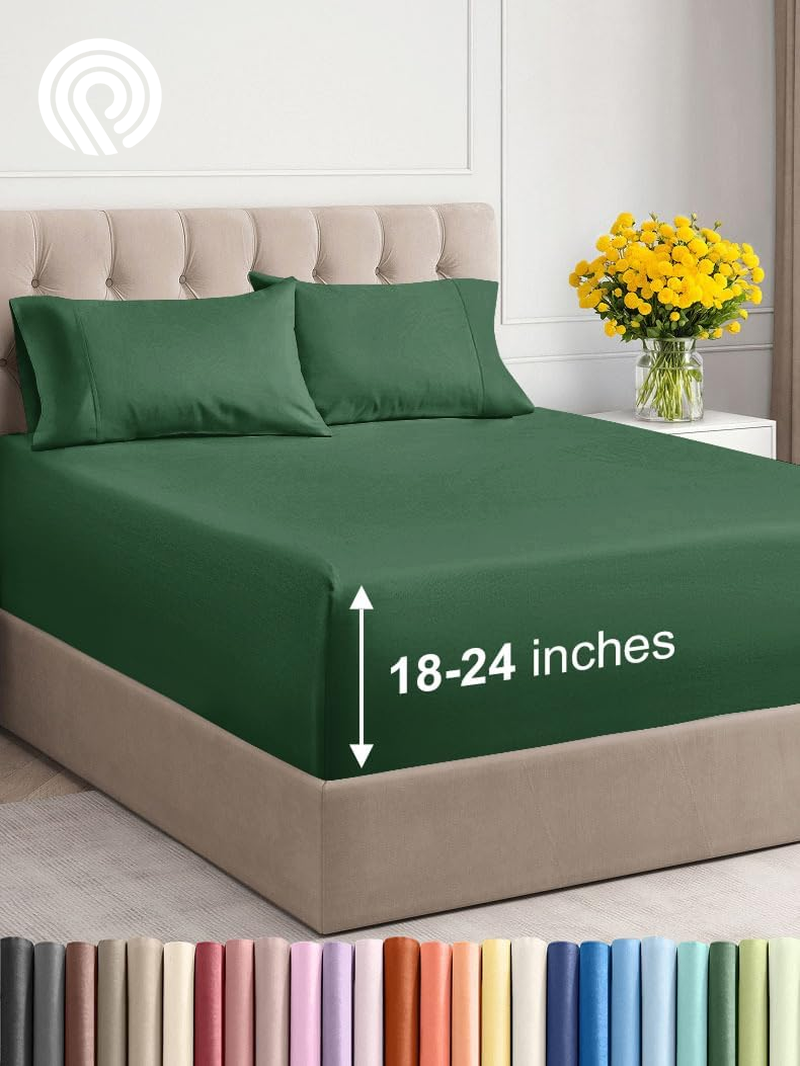 Extra Deep Twin Sheet Set - 4 Piece Breathable & Cooling Sheets - Hotel Luxury Bedding Set with 18-24 Inch Extra Deep Pockets - Easy Fit - Super Soft, Wrinkle Free and Comfy - Light Blue, Twin Size