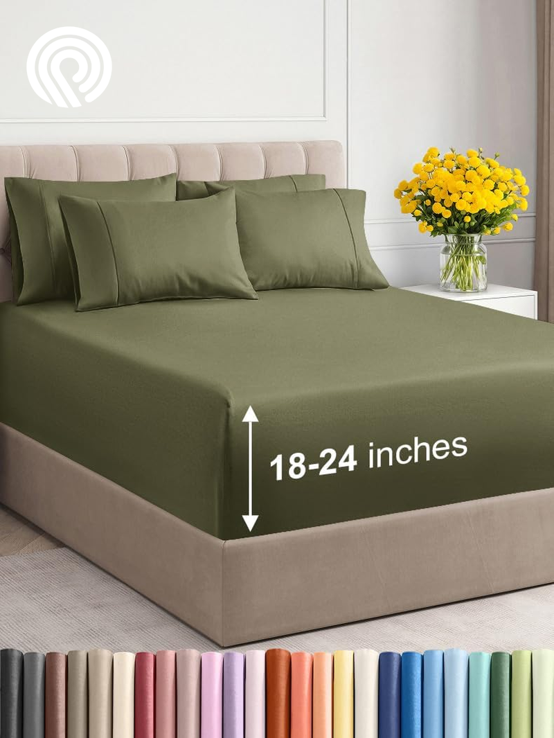 Extra Deep Twin Sheet Set - 4 Piece Breathable & Cooling Sheets - Hotel Luxury Bedding Set with 18-24 Inch Extra Deep Pockets - Easy Fit - Super Soft, Wrinkle Free and Comfy - Light Blue, Twin Size