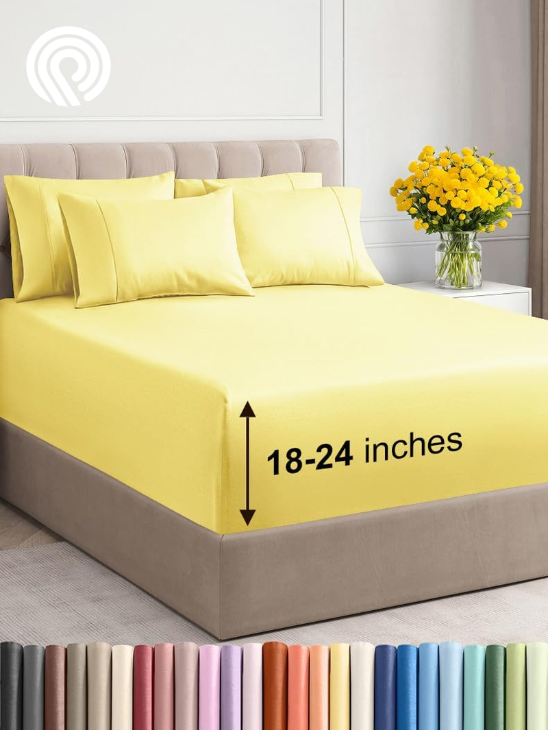 Extra Deep Twin Sheet Set - 4 Piece Breathable & Cooling Sheets - Hotel Luxury Bedding Set with 18-24 Inch Extra Deep Pockets - Easy Fit - Super Soft, Wrinkle Free and Comfy - Light Blue, Twin Size