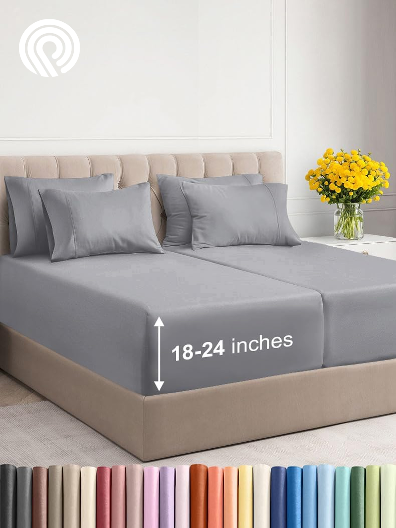 Extra Deep Twin Sheet Set - 4 Piece Breathable & Cooling Sheets - Hotel Luxury Bedding Set with 18-24 Inch Extra Deep Pockets - Easy Fit - Super Soft, Wrinkle Free and Comfy - Light Blue, Twin Size