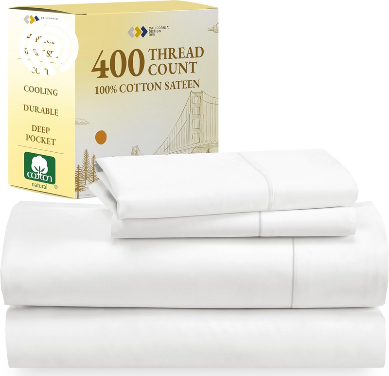 California Design Den Deep Pocket Twin Sheets Set - 400 Thread Count Sateen, Natural 100% Cotton Sheets, Cooling and Durable Bedding Set - Cape Stripe