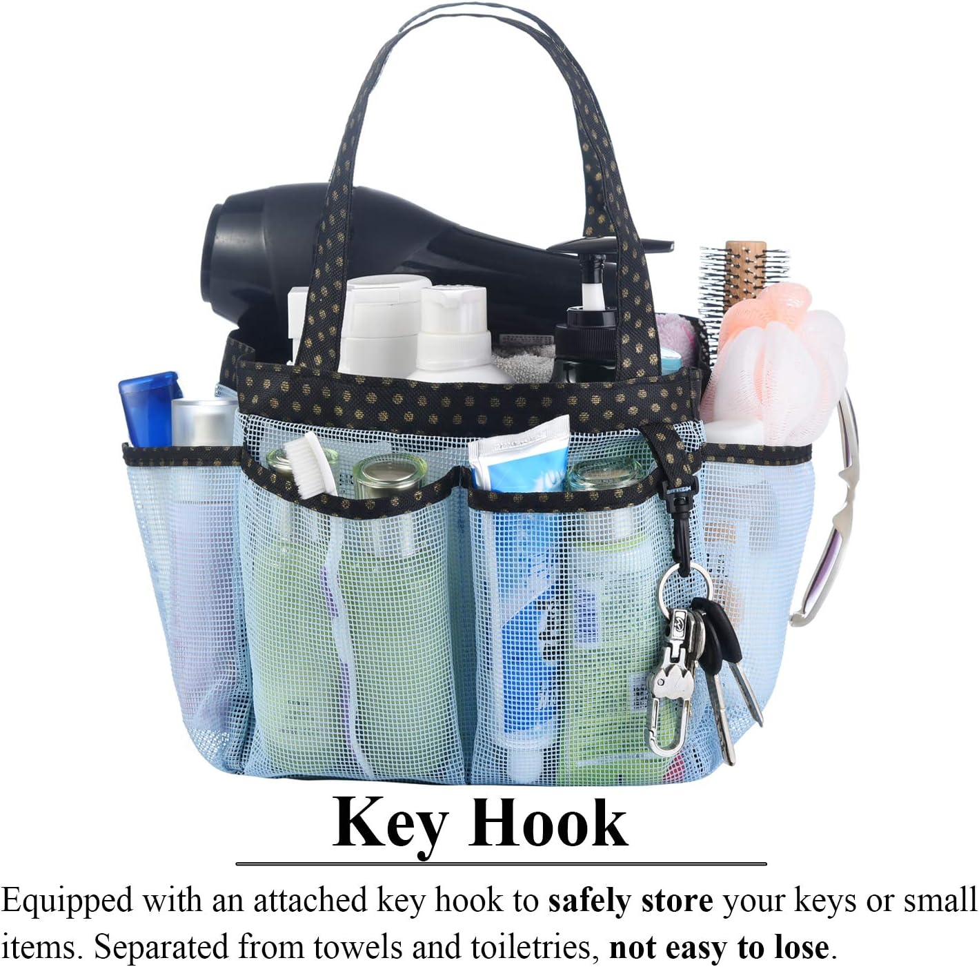 Haundry Mesh Shower Caddy Bag, Portable Shower Caddy Tote Organizer with 8 Pockets for College Dorm Room Essentials, Beach, Swimming, Gym
