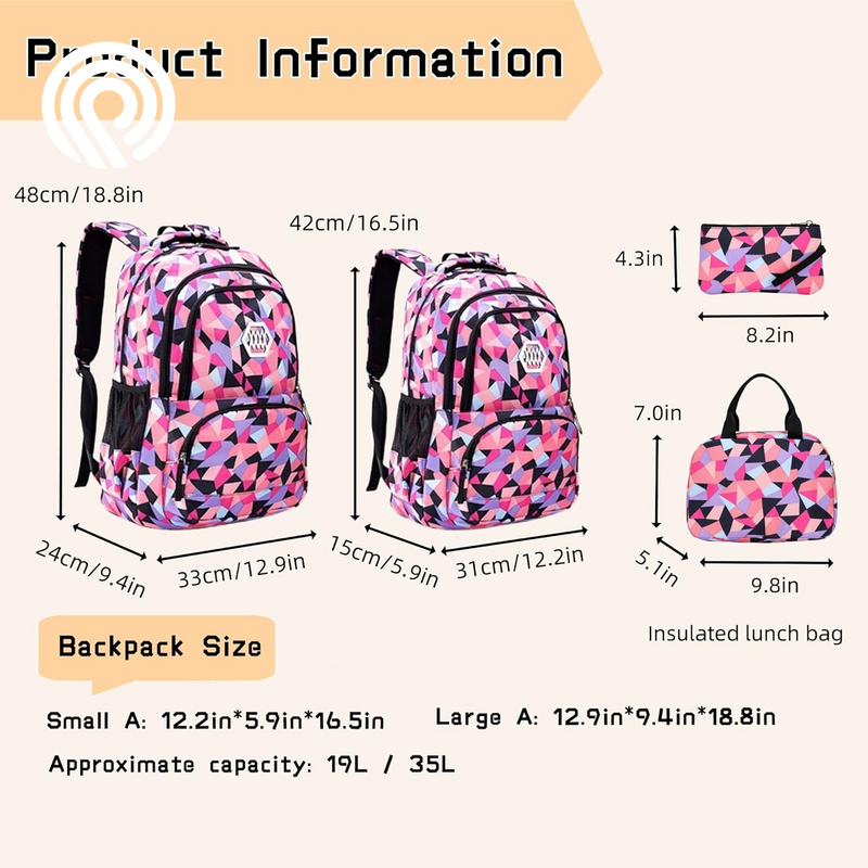 3Pcs Geometric Print Boys Backpack and Lunchbox Set for School Kids, Capacity School Backpack for Boys Elementary Middle School