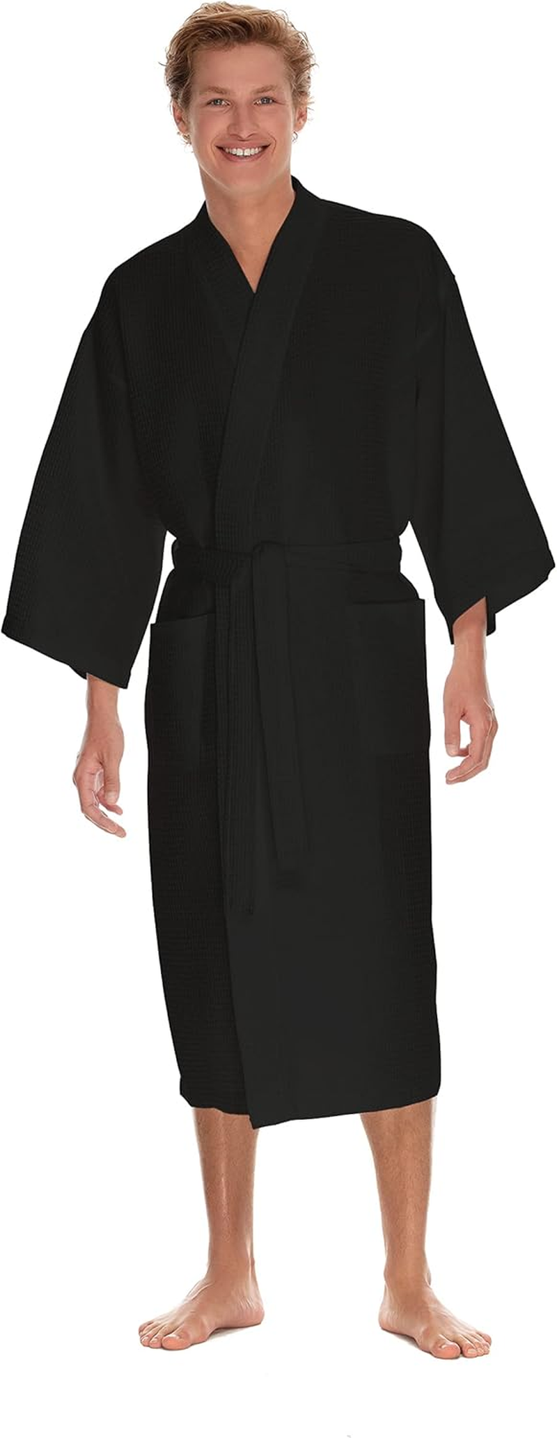 Men'S Waffle Robe by BOCA TERRY, Waffle Knit Spa Robe, Long Lightweight Cotton Kimono Hotel Bathrobe