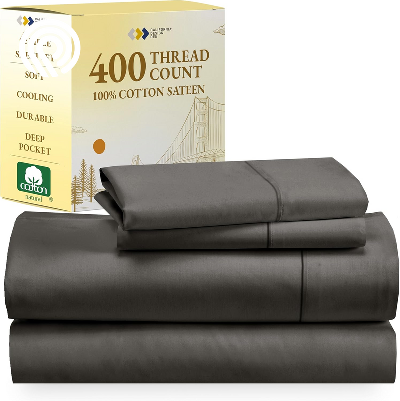 California Design Den Deep Pocket Twin Sheets Set - 400 Thread Count Sateen, Natural 100% Cotton Sheets, Cooling and Durable Bedding Set - Cape Stripe