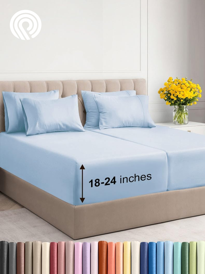 Extra Deep Twin Sheet Set - 4 Piece Breathable & Cooling Sheets - Hotel Luxury Bedding Set with 18-24 Inch Extra Deep Pockets - Easy Fit - Super Soft, Wrinkle Free and Comfy - Light Blue, Twin Size