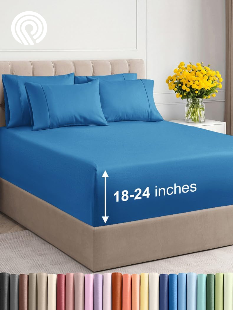 Extra Deep Twin Sheet Set - 4 Piece Breathable & Cooling Sheets - Hotel Luxury Bedding Set with 18-24 Inch Extra Deep Pockets - Easy Fit - Super Soft, Wrinkle Free and Comfy - Light Blue, Twin Size