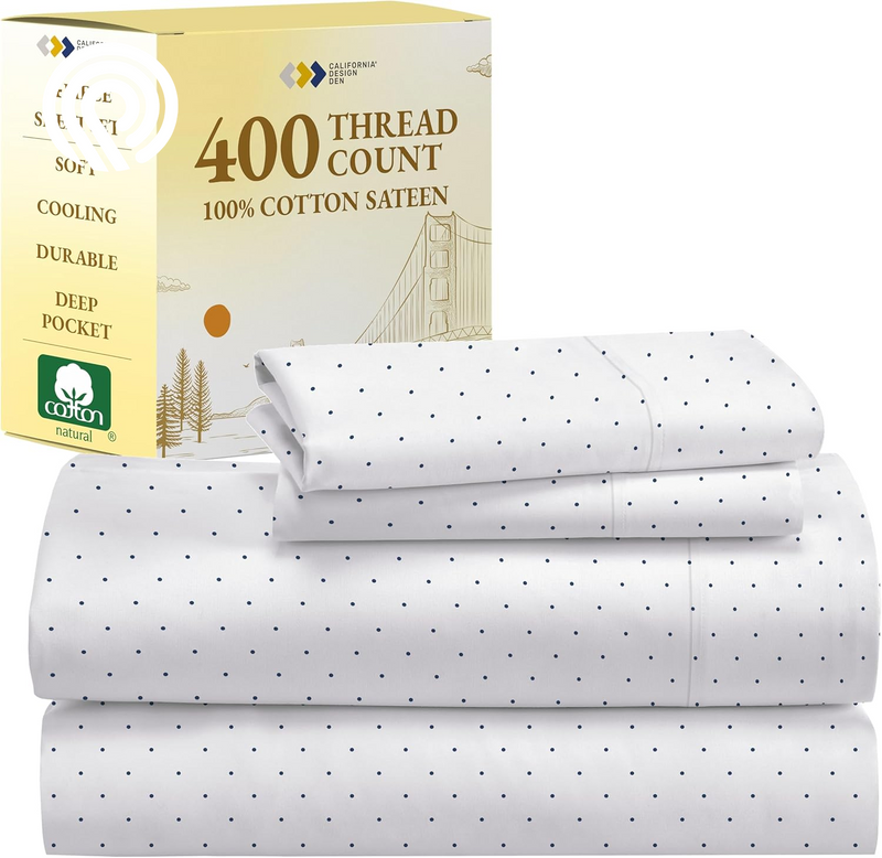 California Design Den Deep Pocket Twin Sheets Set - 400 Thread Count Sateen, Natural 100% Cotton Sheets, Cooling and Durable Bedding Set - Cape Stripe