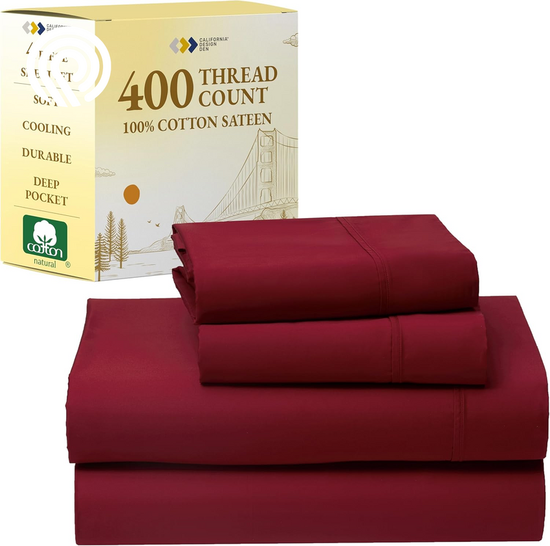 California Design Den Deep Pocket Twin Sheets Set - 400 Thread Count Sateen, Natural 100% Cotton Sheets, Cooling and Durable Bedding Set - Cape Stripe