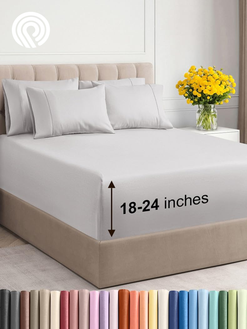 Extra Deep Twin Sheet Set - 4 Piece Breathable & Cooling Sheets - Hotel Luxury Bedding Set with 18-24 Inch Extra Deep Pockets - Easy Fit - Super Soft, Wrinkle Free and Comfy - Light Blue, Twin Size