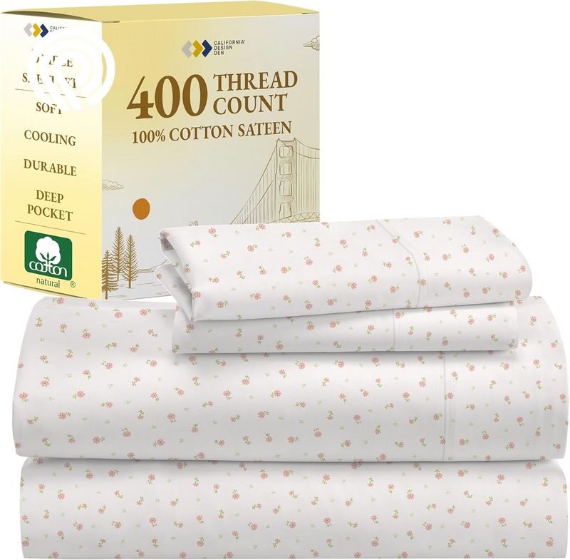 California Design Den Deep Pocket Twin Sheets Set - 400 Thread Count Sateen, Natural 100% Cotton Sheets, Cooling and Durable Bedding Set - Cape Stripe