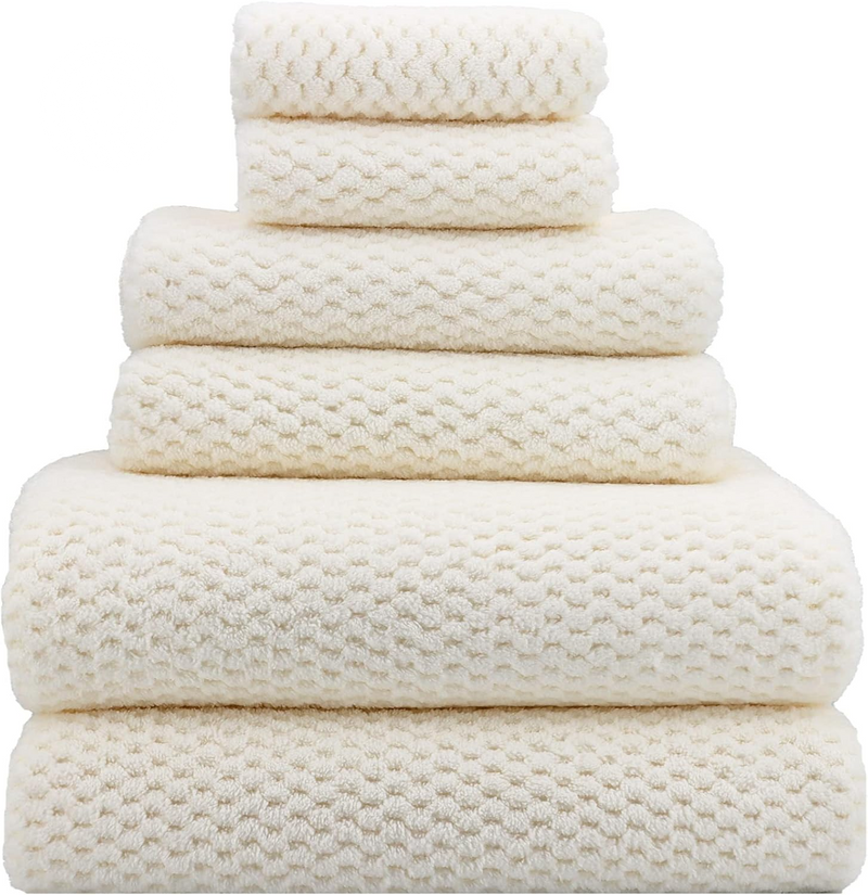 YTYC 29X59 Inch Bath Towels Set of 6 Large, Super Soft Absorbent Lint Free Microfiber Towels for Bathroom 80% Polyester (Beige,6 Piece)