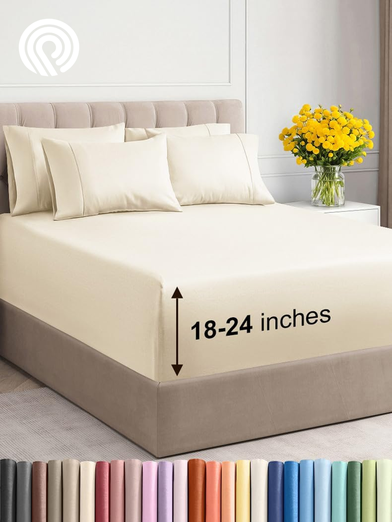 Extra Deep Twin Sheet Set - 4 Piece Breathable & Cooling Sheets - Hotel Luxury Bedding Set with 18-24 Inch Extra Deep Pockets - Easy Fit - Super Soft, Wrinkle Free and Comfy - Light Blue, Twin Size