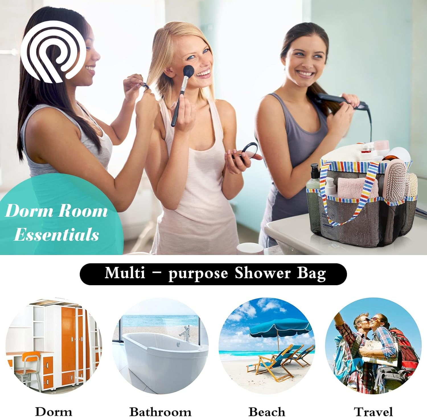 Attmu Mesh Shower Caddy Portable, Quick Dry Hanging Shower Tote Bag for College Dorm Room Essentials, Large Capacity Shower Caddy Dorm for Bathroom Gym Swimming