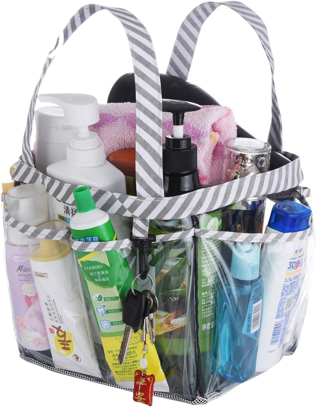Haundry Mesh Shower Caddy Bag, Portable Shower Caddy Tote Organizer with 8 Pockets for College Dorm Room Essentials, Beach, Swimming, Gym