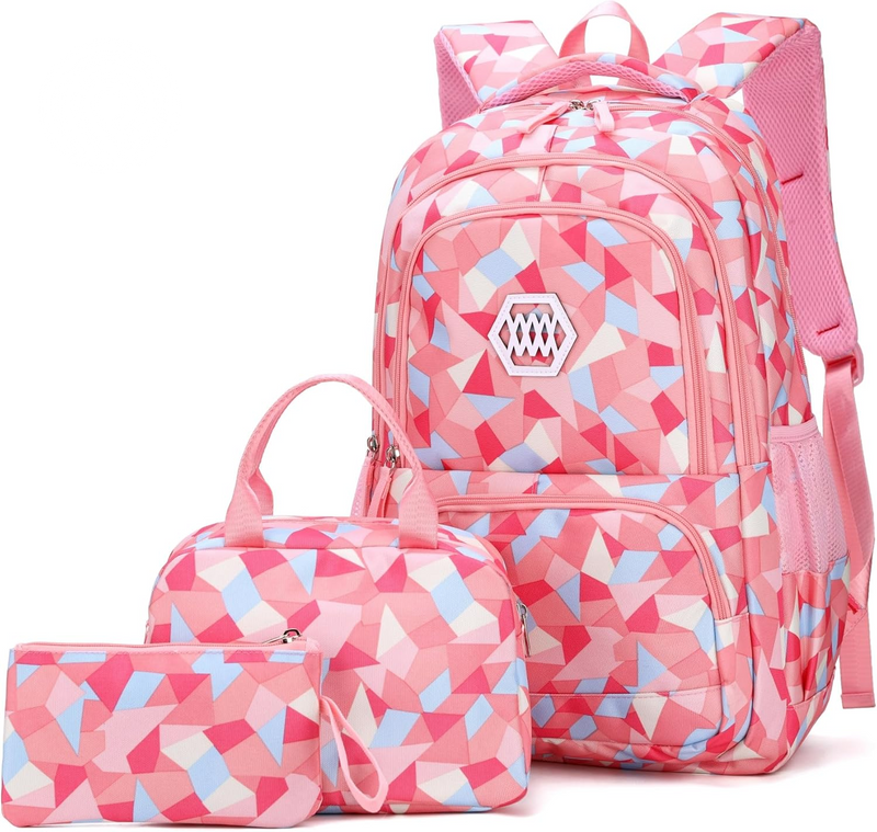 3Pcs Geometric Print Boys Backpack and Lunchbox Set for School Kids, Capacity School Backpack for Boys Elementary Middle School