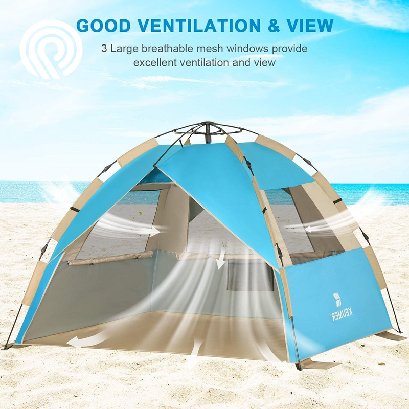 G4Free Deluxe XL Pop up Beach Tent, 3-4 Persons Easy Setup Sun Shelter Canopy with UPF 50+ UV Protection Extral Wide 70.9 In