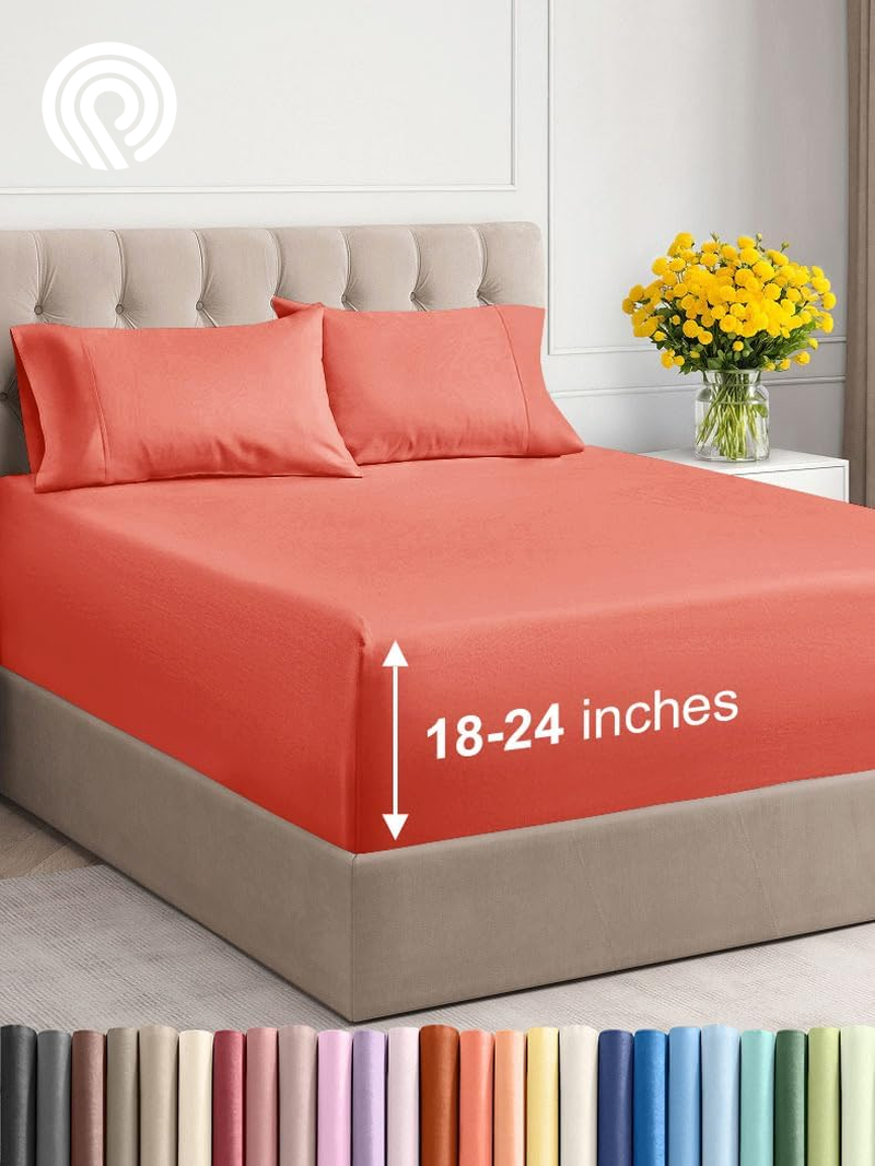 Extra Deep Twin Sheet Set - 4 Piece Breathable & Cooling Sheets - Hotel Luxury Bedding Set with 18-24 Inch Extra Deep Pockets - Easy Fit - Super Soft, Wrinkle Free and Comfy - Light Blue, Twin Size