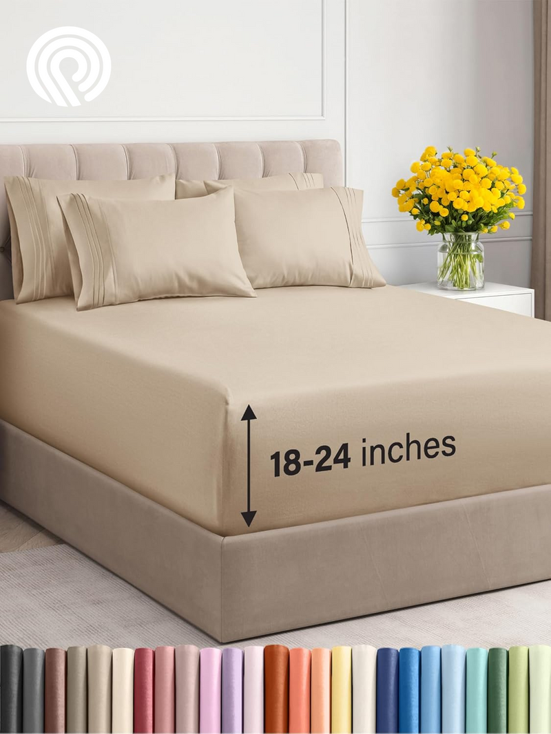 Extra Deep Twin Sheet Set - 4 Piece Breathable & Cooling Sheets - Hotel Luxury Bedding Set with 18-24 Inch Extra Deep Pockets - Easy Fit - Super Soft, Wrinkle Free and Comfy - Light Blue, Twin Size