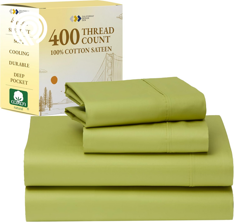 California Design Den Deep Pocket Twin Sheets Set - 400 Thread Count Sateen, Natural 100% Cotton Sheets, Cooling and Durable Bedding Set - Cape Stripe