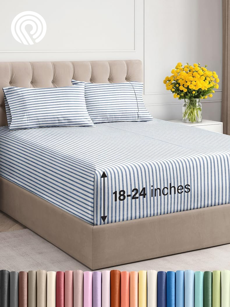 Extra Deep Twin Sheet Set - 4 Piece Breathable & Cooling Sheets - Hotel Luxury Bedding Set with 18-24 Inch Extra Deep Pockets - Easy Fit - Super Soft, Wrinkle Free and Comfy - Light Blue, Twin Size