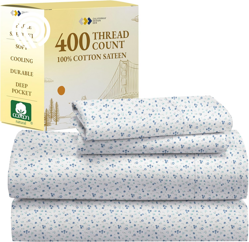 California Design Den Deep Pocket Twin Sheets Set - 400 Thread Count Sateen, Natural 100% Cotton Sheets, Cooling and Durable Bedding Set - Cape Stripe